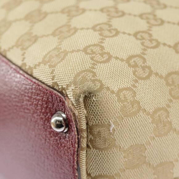 GUCCI GG Canvas Tote Bag Beige Silver Red - Picture 14 of 16